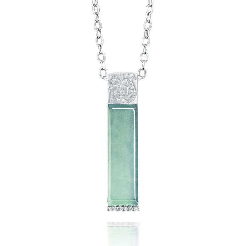 Natural A-Grade Blue Wushi Pai Jade S925 Silver Pendant Necklace - Women s Fashionable Ice-Type Jade S925 Silver (with Titanium Steel Chain)