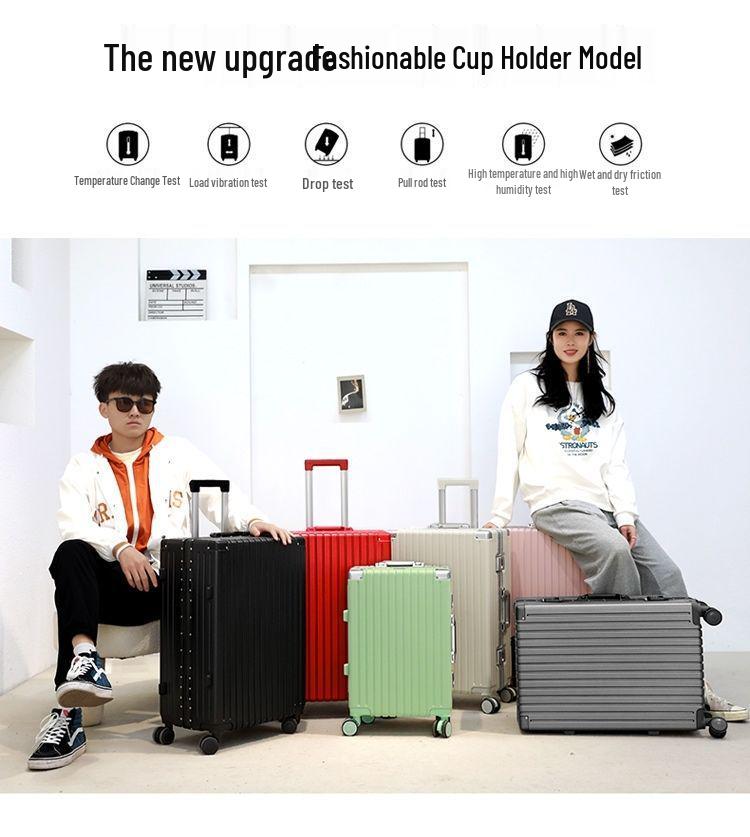 20-Inch Multifunctional Carry-on Suitcase with Durable Aluminum Frame, Rechargeable Feature & Cup Holder