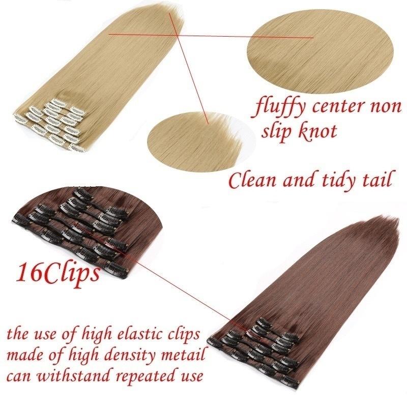 24 Inch Long Synthetic Hair 16 Clips Synthetic Fake False Hair Piece Clip In Hair Extension