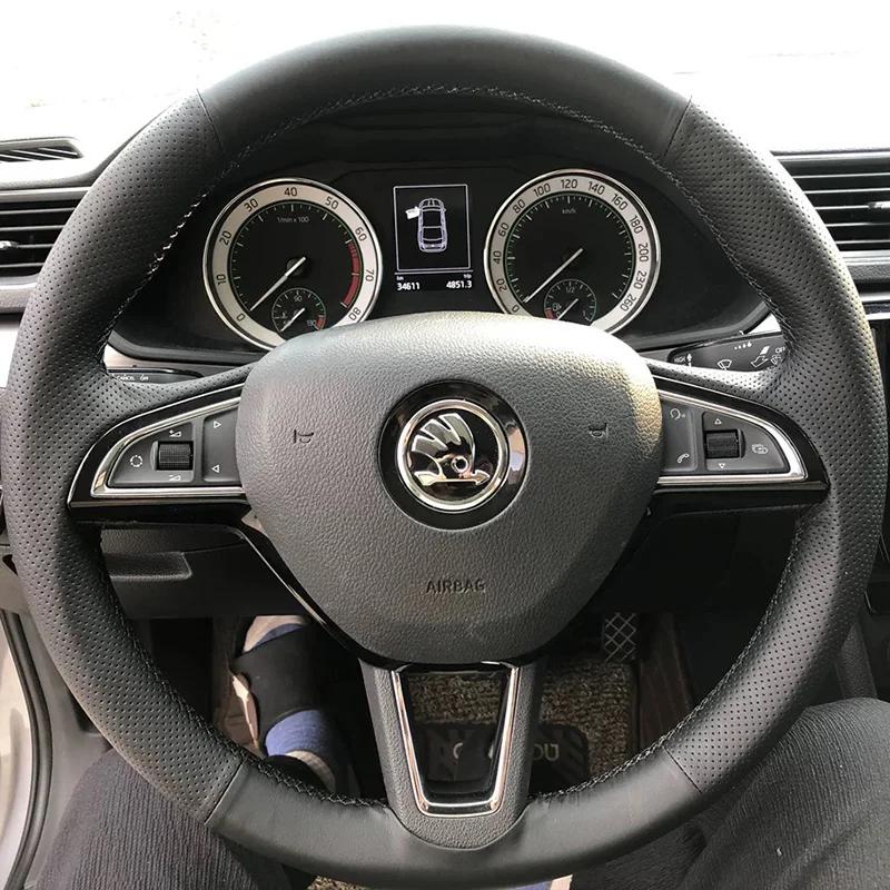 Lemn de piersic Piele pentru Skoda 2016-2018 Superb Cusut manual Capac Volan Mașină Carcasă Protecție Interioară Accesorii Auto