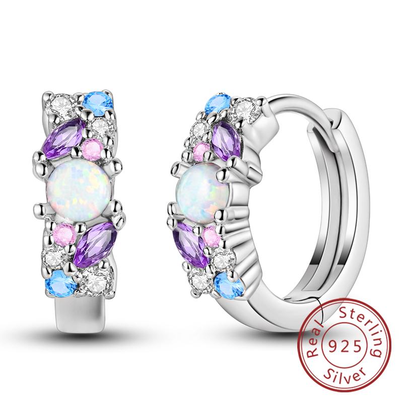 New Original 925 Silver Hoop Earrings Purple Zircon Flowers Butterflies Studs Earring For Women Wedding Engagement Gift