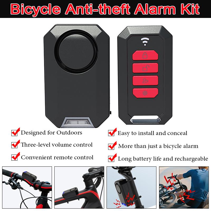 Bicycle Anti-theft Alarm with Remote Control Multi-functional Bicycle Alarm 135dB Adjustable Siren IPX5 Waterproof for Motobike