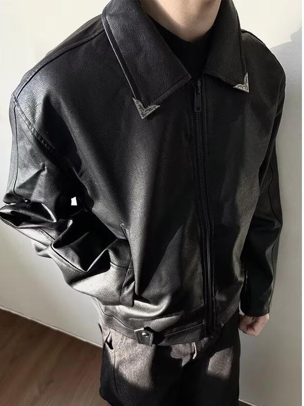 Veste en Cuir Noir Rétro pour Homme - Style Hipster Tendance Pilote avec Texture Craquelée pour le Port en Moto Printemps et Automne
