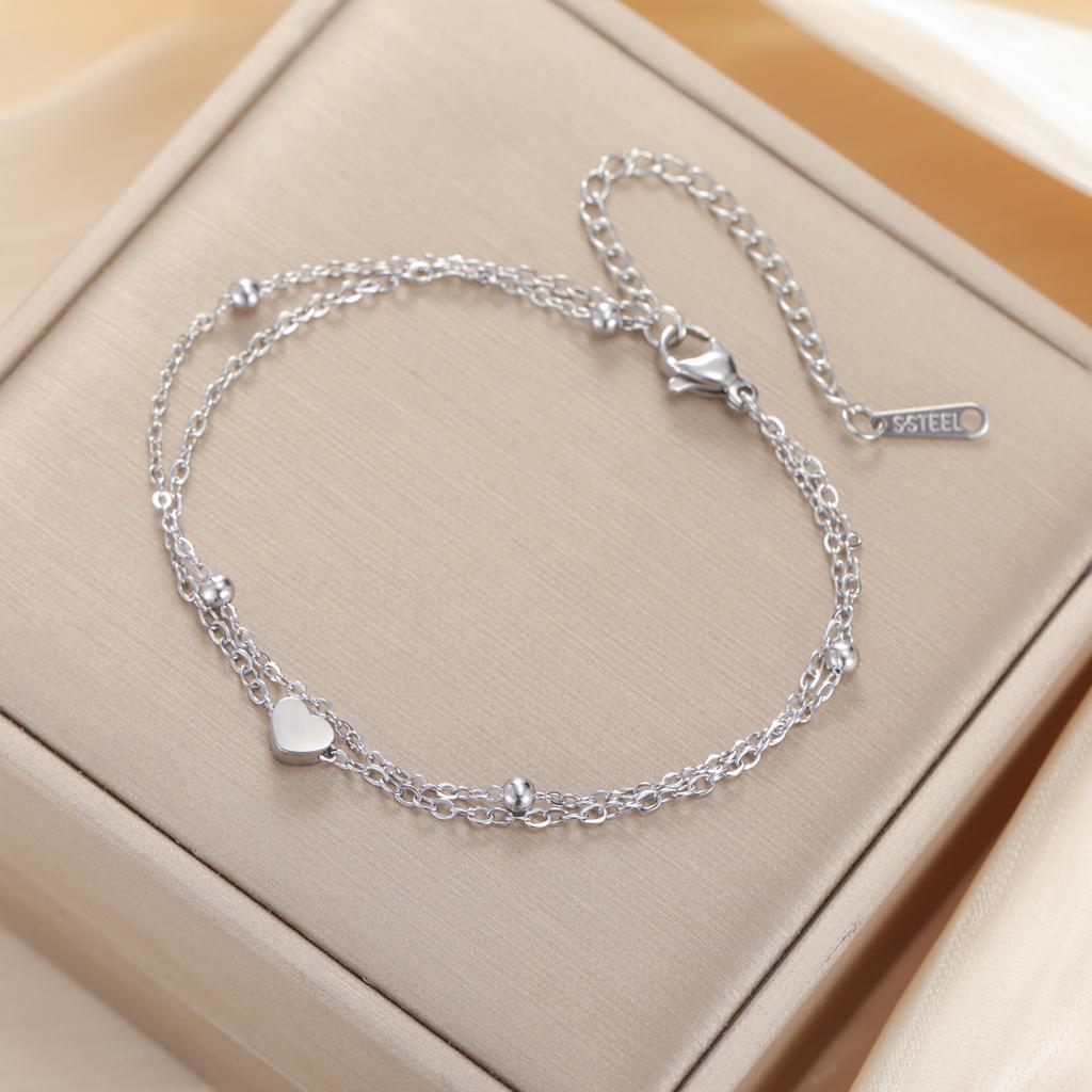 Double Layer Love Heart Couple Bracelet Anklet Fashion Beach Seashell Pearl Chain Jewelry