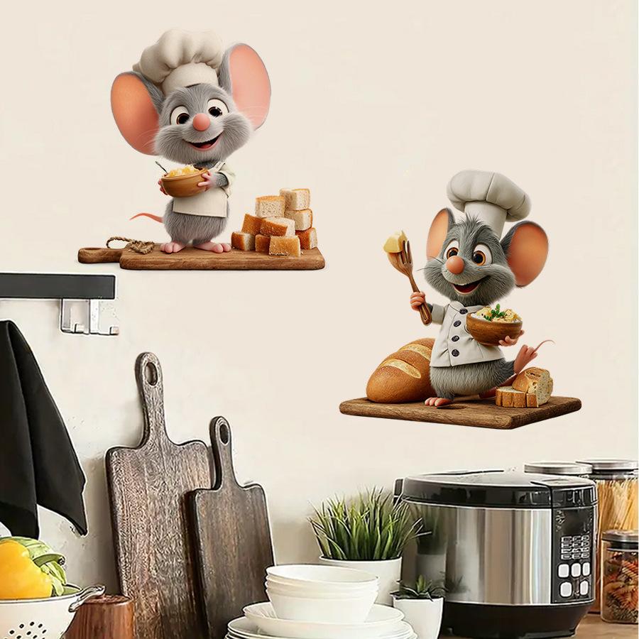Self-adhesive Funny Chef Mouse Wall Stickers No Glue for Kitchen Dining Room Decor