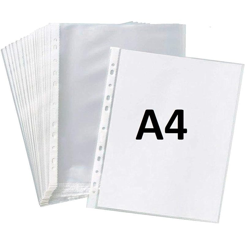 True-Ally 100 Pcs Transparent Document Sleeves, Leaf Sheet Clear Certificates/Waterproof Sheet Protectors 11 Holes Punch
