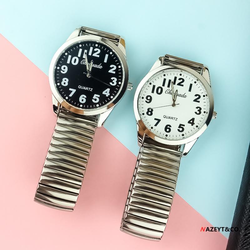Large Number Luminous Elderly Quartz Watch with Waterproof Stainless Steel Elastic Band
