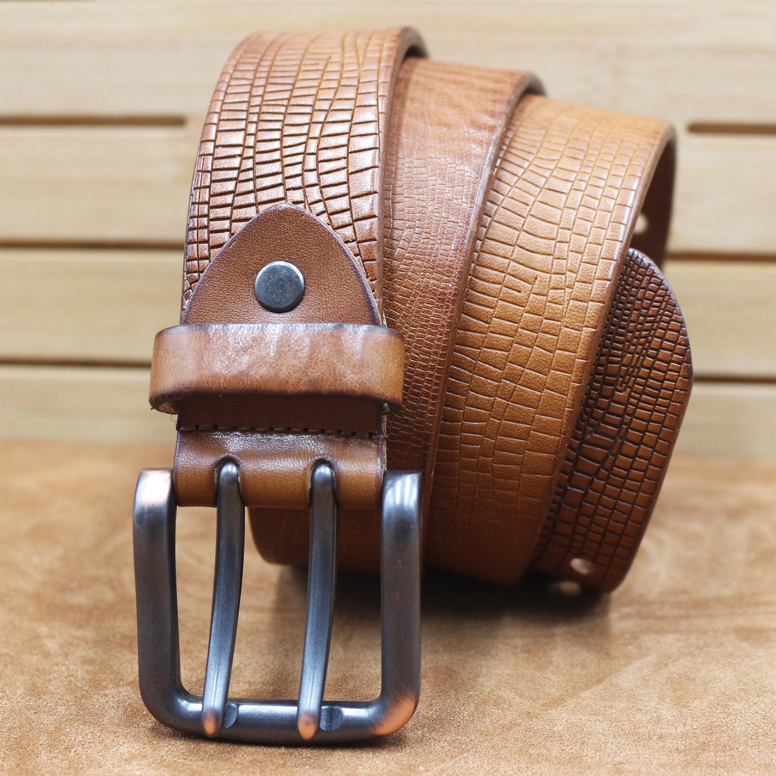 

Men s Retro Splatter Pattern Genuine Leather Denim Belt with Fashion Buckle 130 cm хакі