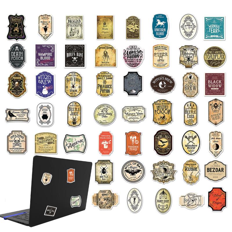 Halloween Potion Stickers Halloween Wine Bottle Glassy Bottle Stickers Retro Horror Gothic Decals Suitcase Scrapbooking Sticker