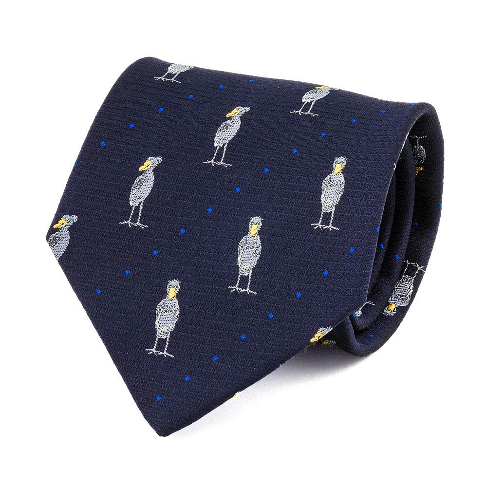 [COLORATA] Colorata Shoebill Necktie (145 x 8.5 cm  Navy) Gift Present (100% Silk  Jacquard Weave) Animal (Bird) Pattern Necktie Polka Dot