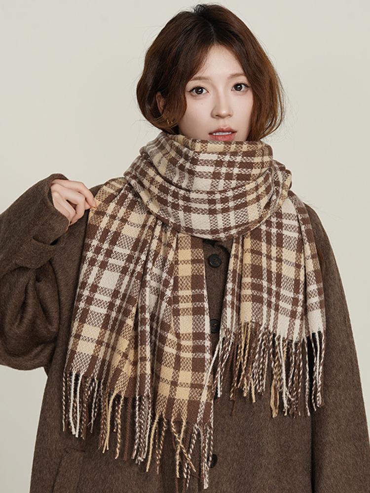 New Knitted Retro Scarf Headscarf Winter Women Men Preppy Plaid Tassels Scarve Pashmina Mujer Femme Male Foulard Wrap Shawl