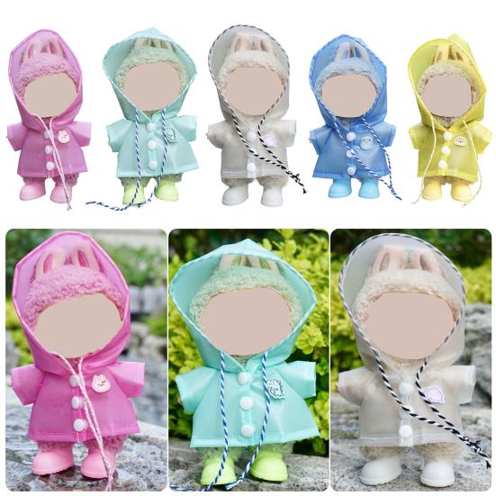 

17cm Doll Raincoat Hooded Cape Small Animal Rainwear Waterproof Doll Clothes Gift for Birthday Display Collector ціан