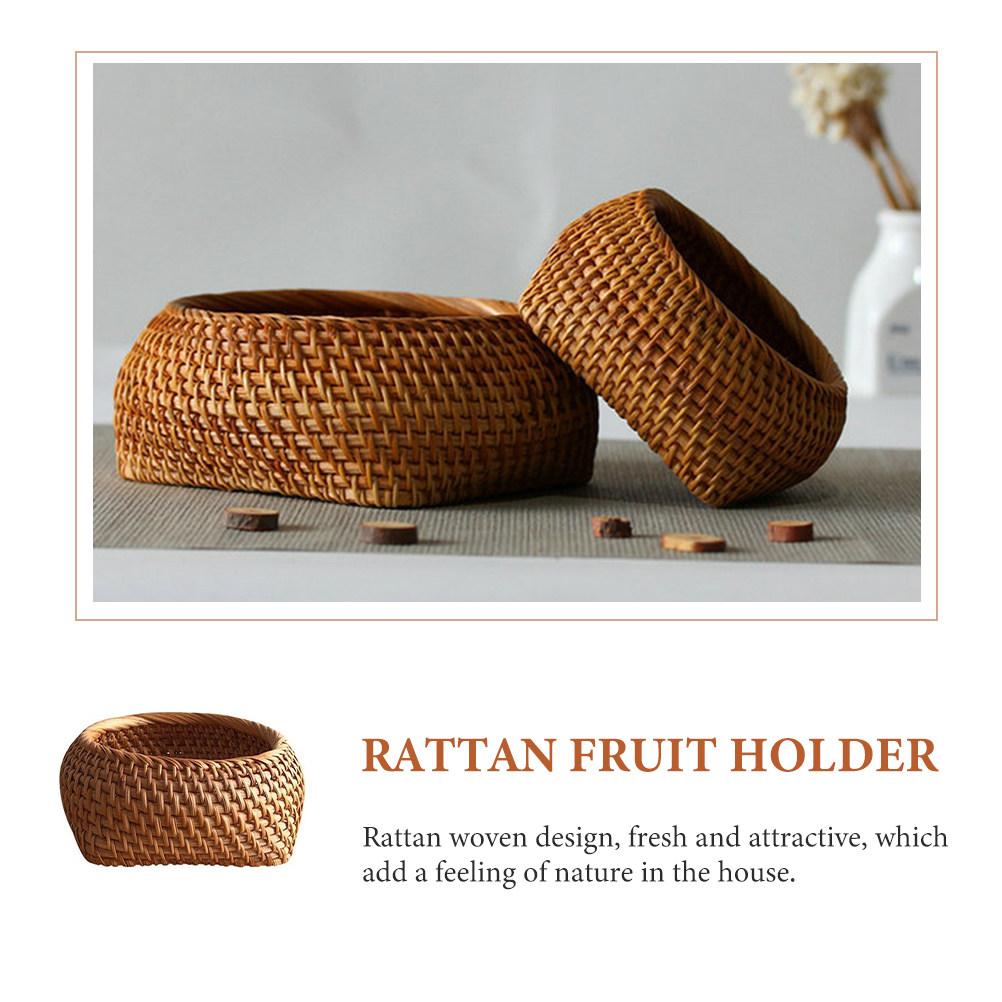 Natural Rattan Woven Tea Biscuit Container Fruit Holder Snack Serving Box Rustic Decorative Storage Basket for Tea Kitchen