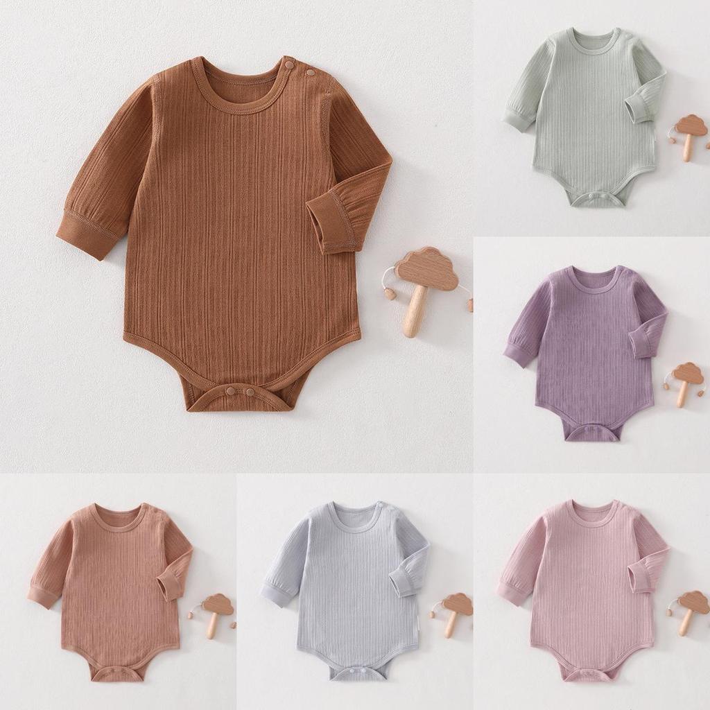 Baby Cotton Long Sleeve Footed Romper With Bone Free Jacquard Design For Newborns And Infants