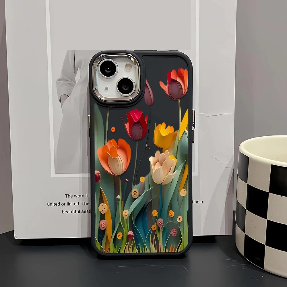 INS Fashion Advanced Flowers For iPhone 16 15 14 11 12 13 ProMax XS XR 8 7 Plus Case Cover 16 Pro Max Case