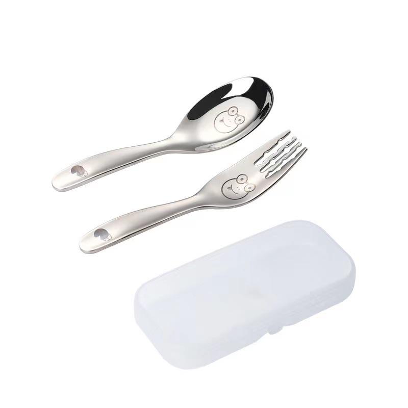 2pcs cartoon animals Baby Teaspoon Spoon Food Feeding Fork Utensils Set Stainless Steel Kids Learning Eating Habit Tableware
