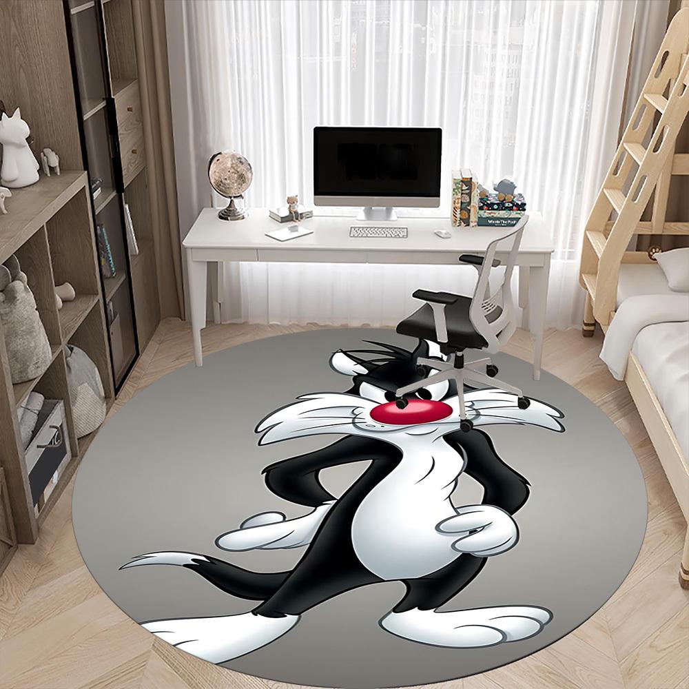 1PC Looney Tunes Office Round Area Rug, Indoor Mat Suitable For Office, Under Office Chairs Bedroom Living Room Home Decor, Room Deco1100