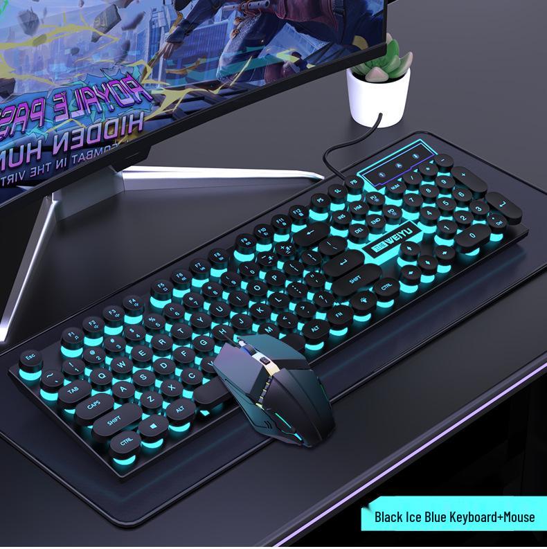 Retro Punk Mechanical Wired Keyboard & Mouse Set for Gaming and Office