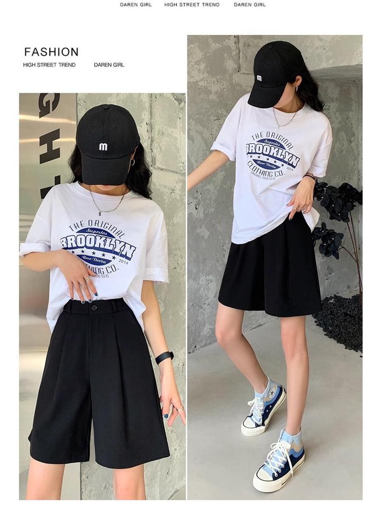 Women's High Waist Black A-line Casual Summer Shorts - Slimming, Loose Fit, Wide Leg, Mid-Length