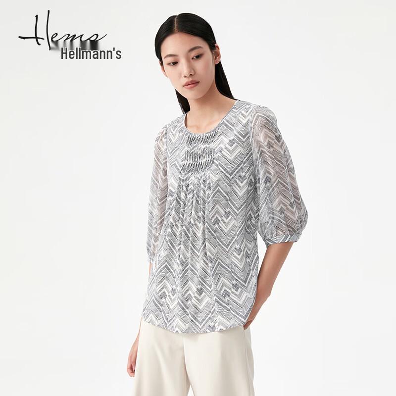 Women s Silk Jacquard Three-Quarter Sleeve Top XL