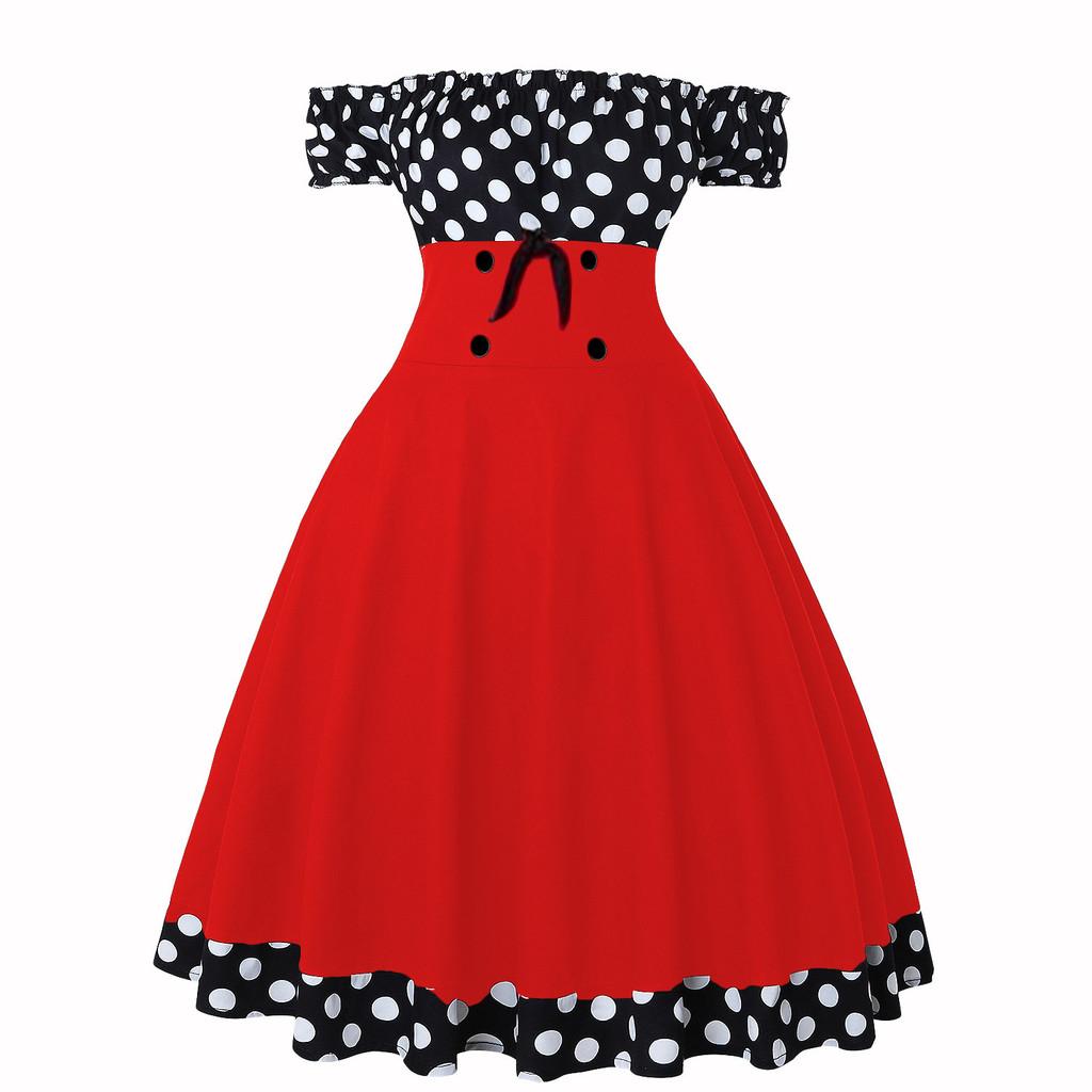 Vintage Polka Dot Halter Neck Dress With Puffed Sleeves For Date Night And Party Wear