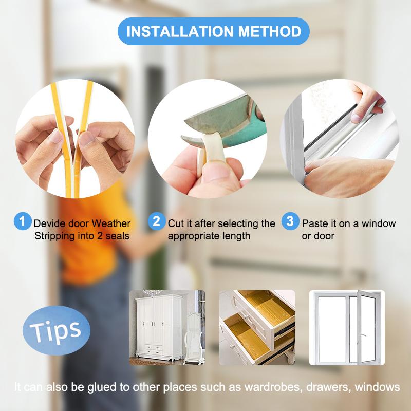 10m/20m/50m D Shape Door Weather Stripping 4 Colors Self-adhesive Rubber Window Weather Stripping Heat Preservation Dustproof