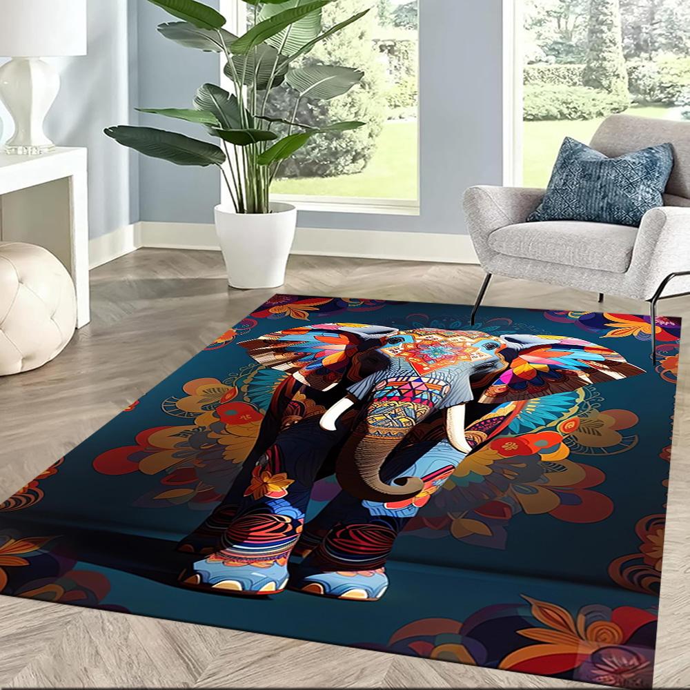 Colorful Elephant Artwork Floor Mats for Living Room, Bedroom and Room Decoration Are Suitable for Gifts.
