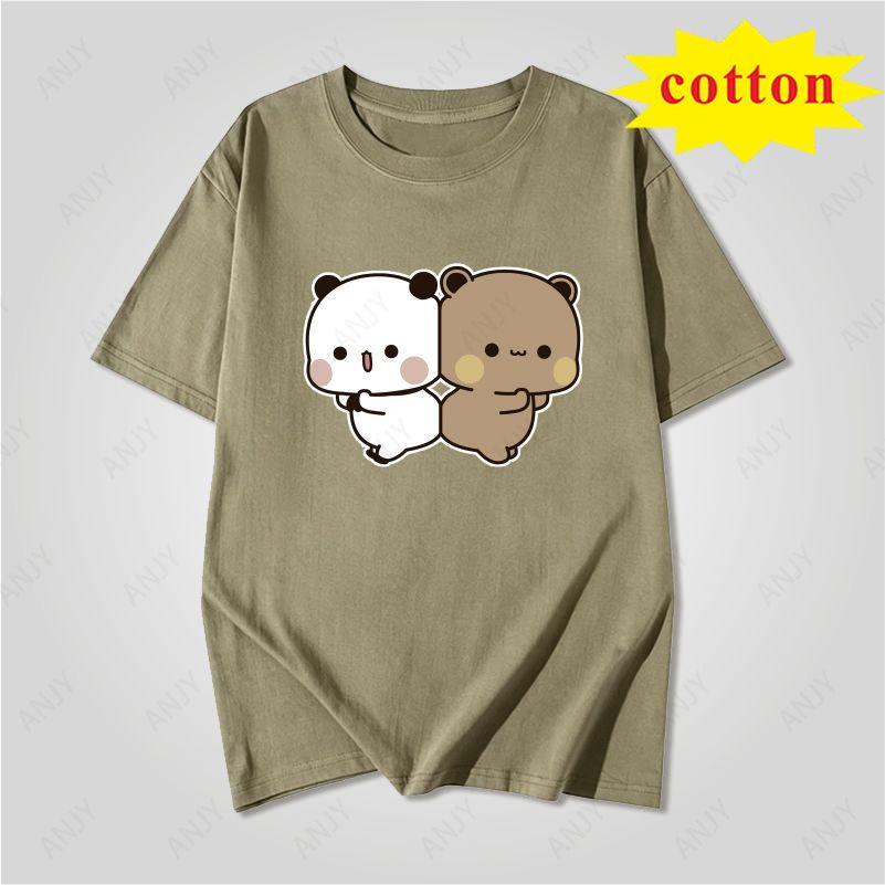 Japanese Soft Cute Animal Tshirt Cute Panda Bear Feeding Cat Pattern Loose Round Neck Top