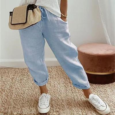 Women's Cotton and Linen Casual Elastic Pocket Pants,Casual Loose Pants, Daily Wear, Women's Clothing