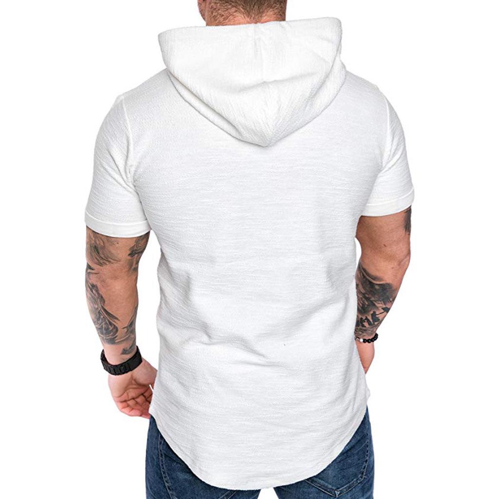 Spring and Summer Men's Casual Sports Short-sleeved T-shirts Men's Casual Solid Color Hooded T-shirts