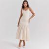 Women's Square Neck Sleeveless Slim High Waist Elegant Solid Midi Dress Maxi Dress