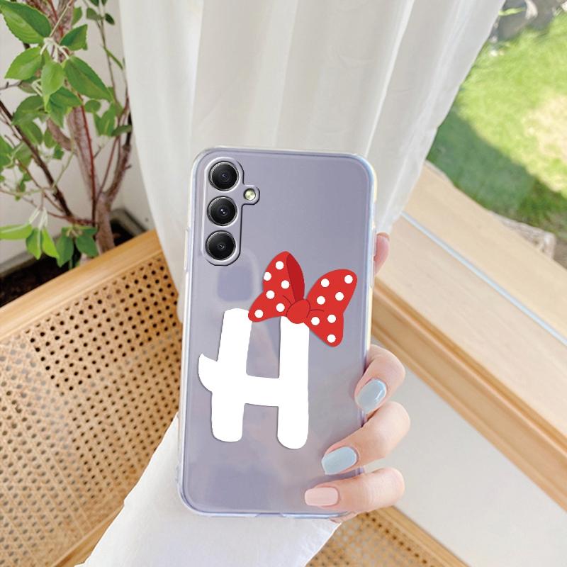 

М який прозорий силіконовий чохол з візерунком AZ і бантом для Samsung A55 A54 A35 A34 A15 M35 M34 M33 S24 Plus S23 FE Захисна протиударна кришка для камери Samsung Galaxy M35 5G