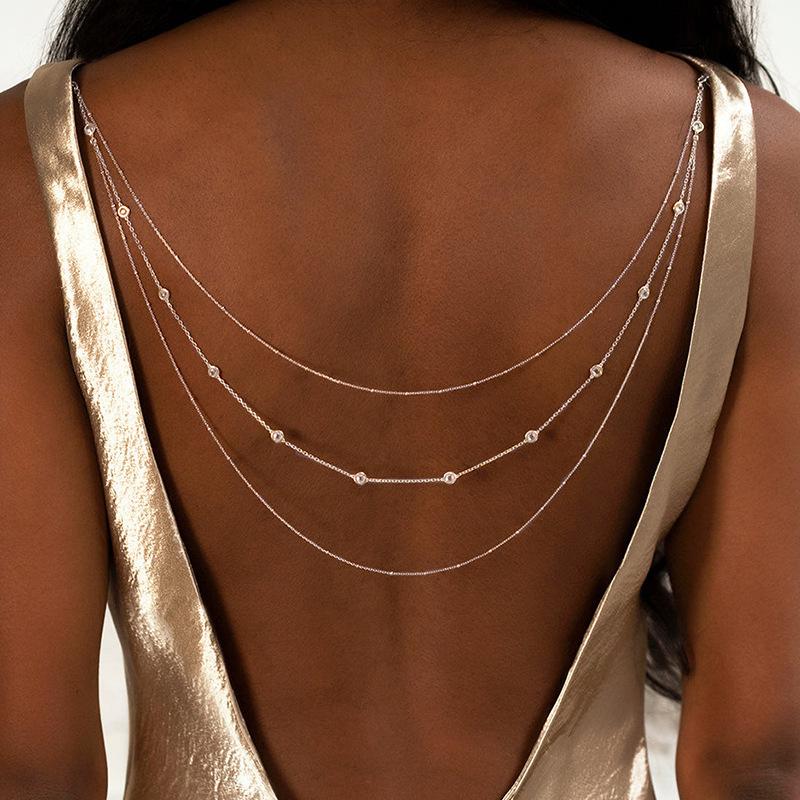 Nuova Collana Lunga con Catena Zircone Cristallo Perla per Donne Elegante Senza Schiena con Frange Gioielli per Matrimonio Festa in Spiaggia