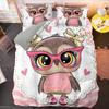 Kawaii Cartoon Owl Duvet Cover Set Full Queen King Size Owl Bedding Set For Girls Boys Brown Owl Cartoon Animal Comforter Cover