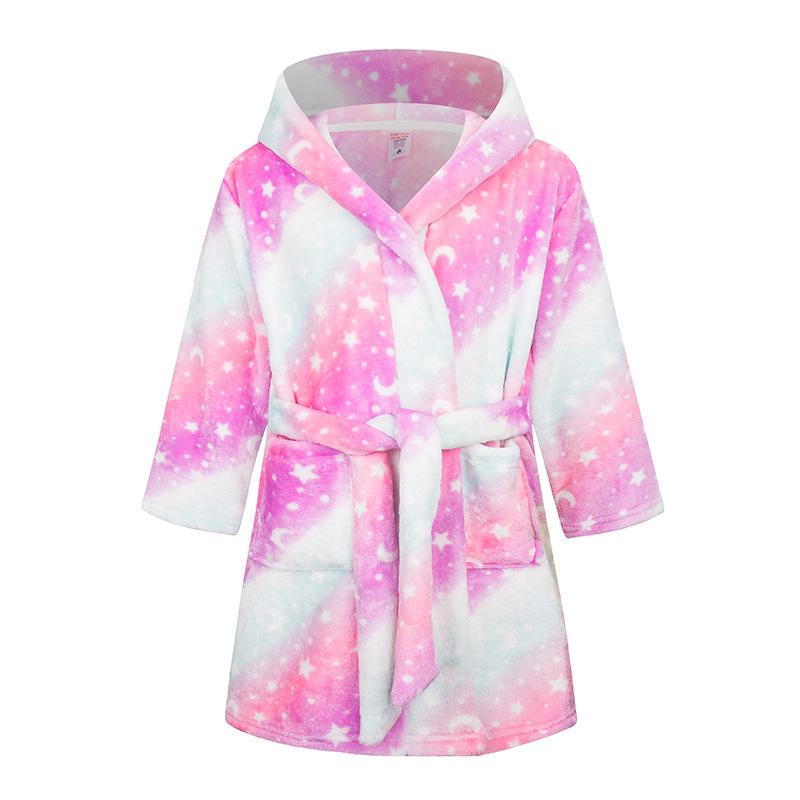 Winter Blue Bathrobe for Boys Girls Kids Sleepwear Children Bath Robe Pajamas Teenages Flannel Loungewear