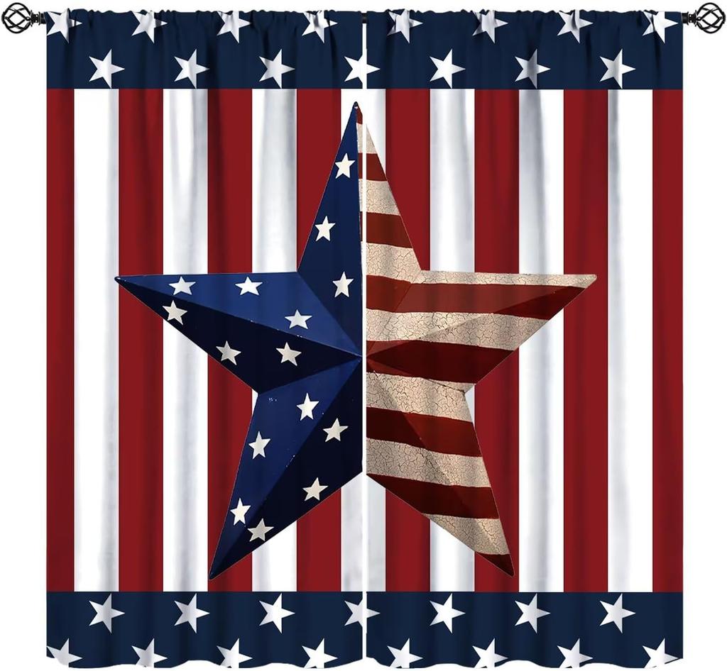 Farmhouse American Flag Curtains Boys Army Green Camo Vintage Stripe Us Print Window Kitchen Bedroom Curtain Polyester Ideal For Sleeping Area