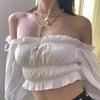 French Retro Style One-shoulder Top European American Irregular Pleated Shirt Personalized T-shirt