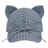 Fashion Cat Ears Baseball Cap Plaid Bow Tie Style Peaked Cap Breathable Simple Sun Hat Unisex Outdoor