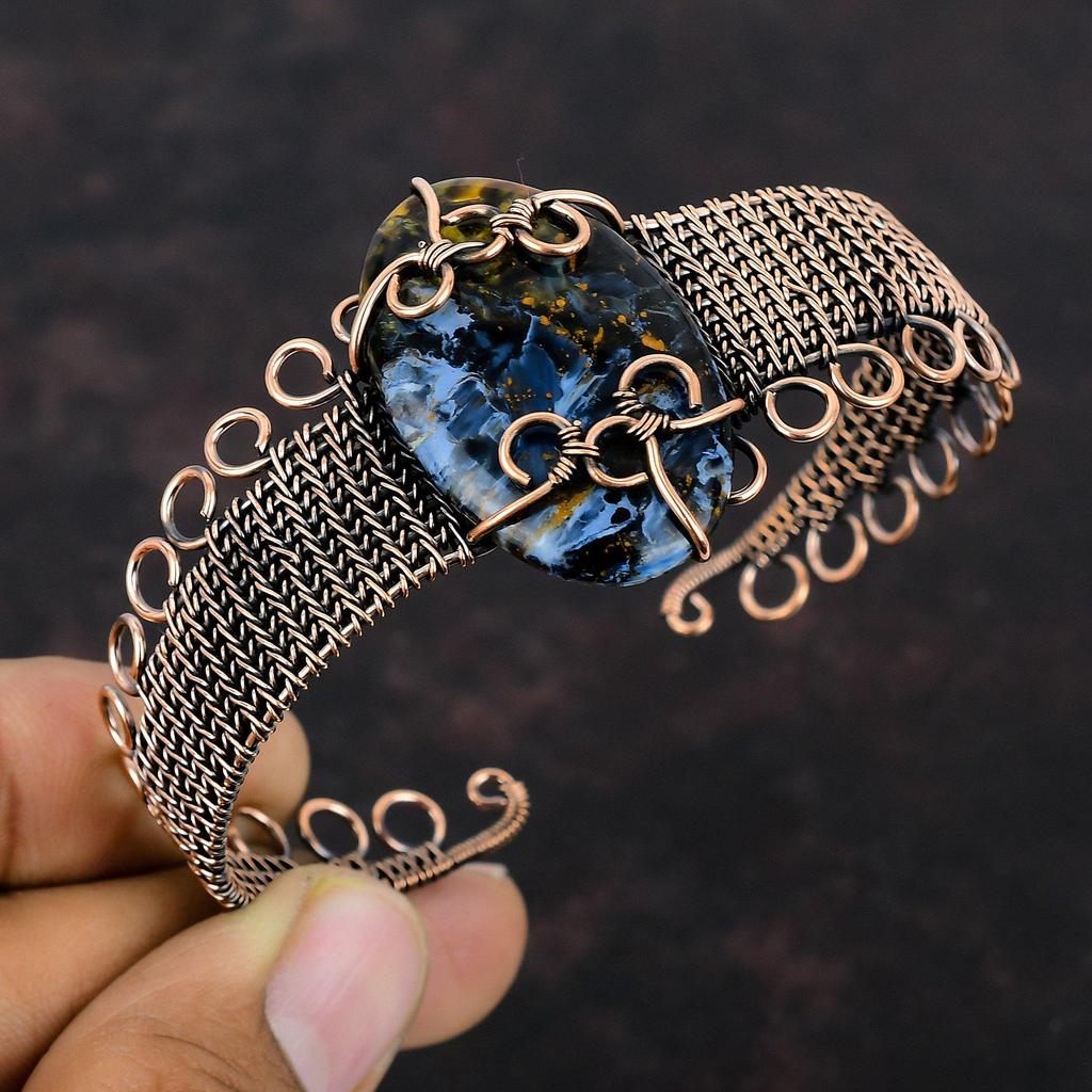 Pietersite Bangle Copper Wire Wrapped Bracelet Adjustable Cuff Bracelet Gemstone Bangle For Women Handmade Copper Wire Jewelry Gift For Her