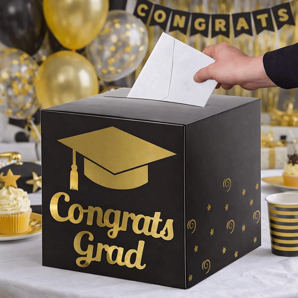 DIY Graduation Voting Box Black Golden Congrats Grad Card Box Graduation Season