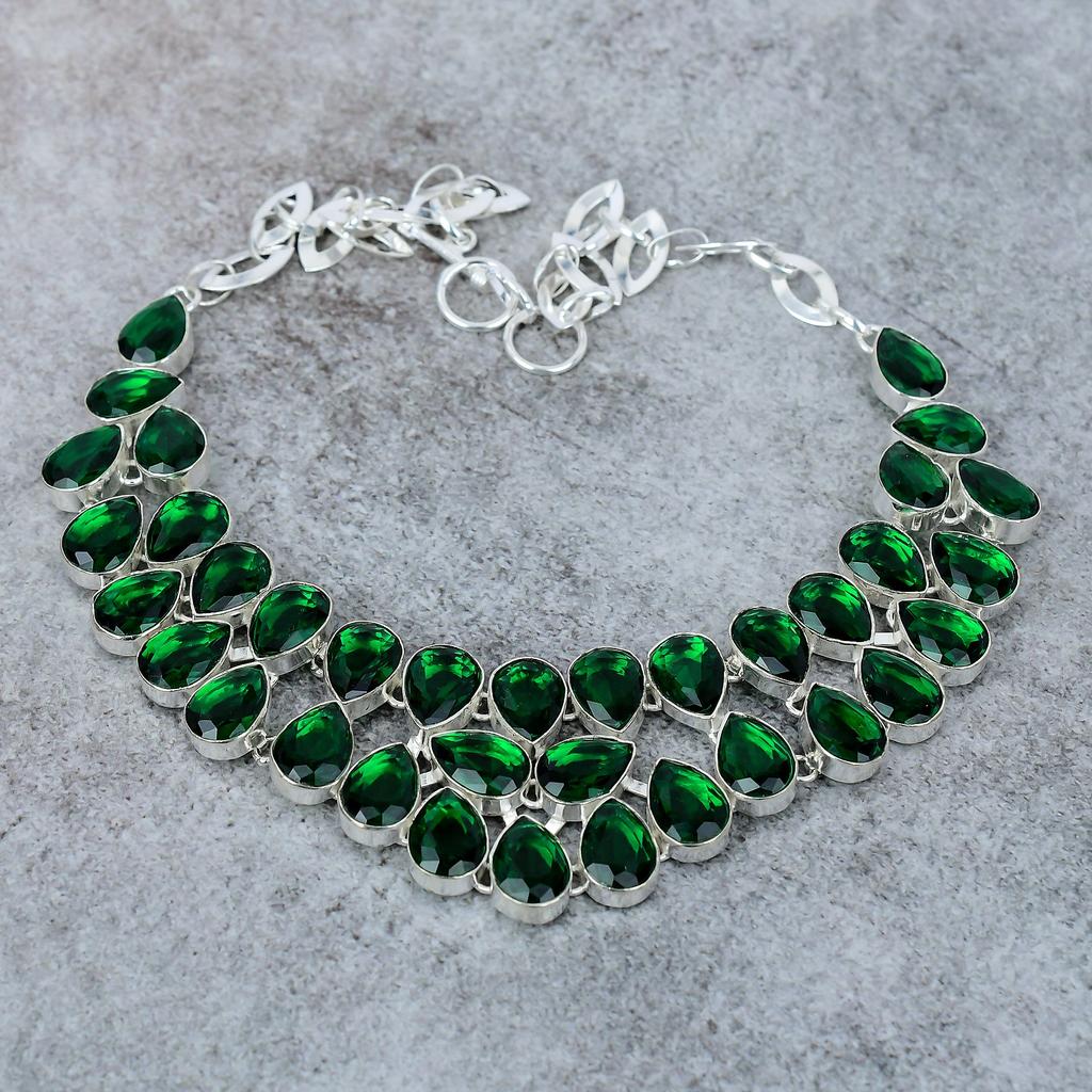 Chrome Diopside Gemstone Handmade 925 Sterling Silver Jewelry Necklace 18" M-314