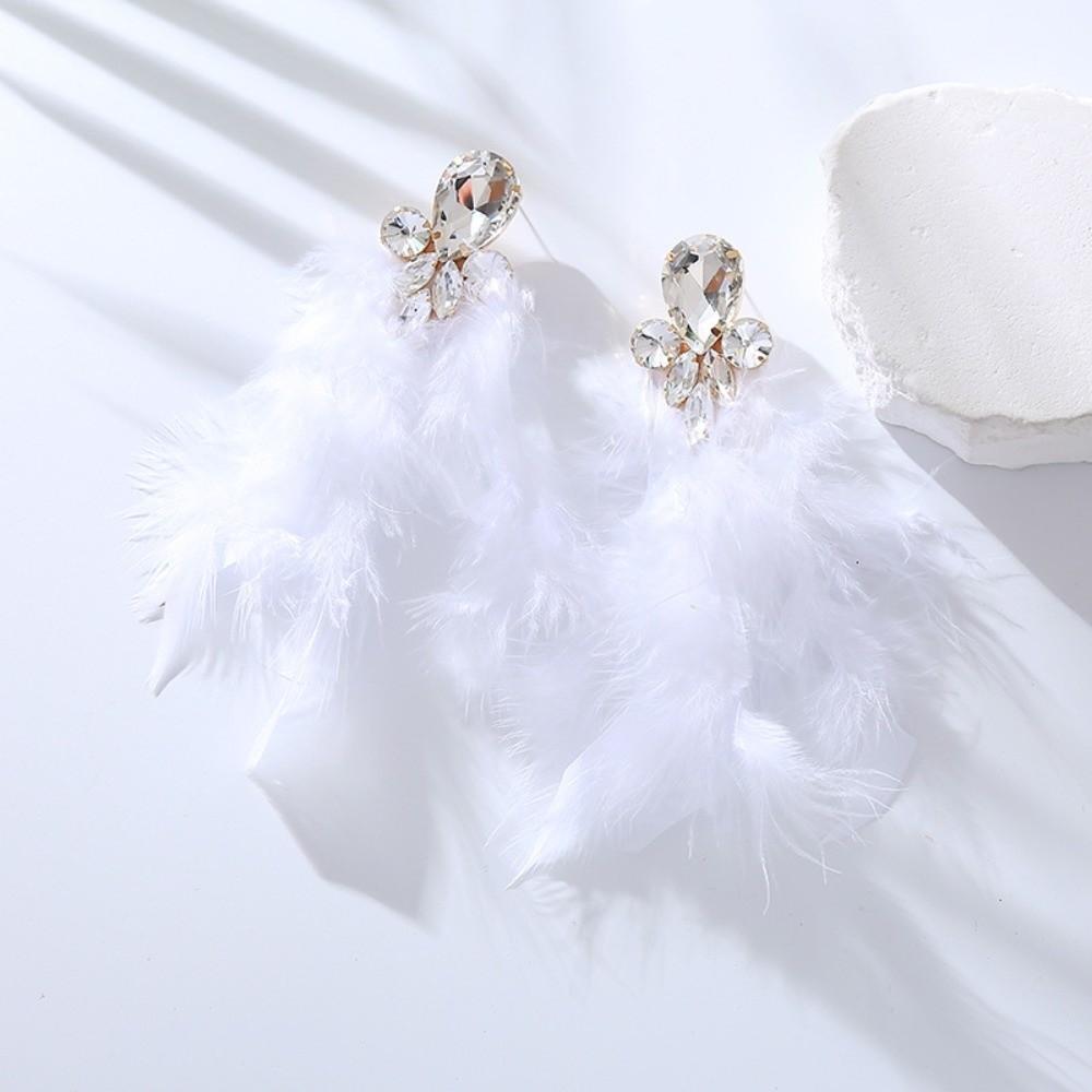 Orecchini Lunghi con Piume Incastonati di Diamanti Gioielli da Festa Orecchini a Piume Monocolore Gioielli Bohémien Orecchini Pendenti