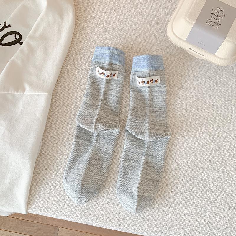 Dui Dui Socks Women's Spring and Autumn Cotton Socks Mid-calf Socks College Trend Fabric Label Sports Anti-odor Long Calf Socks
