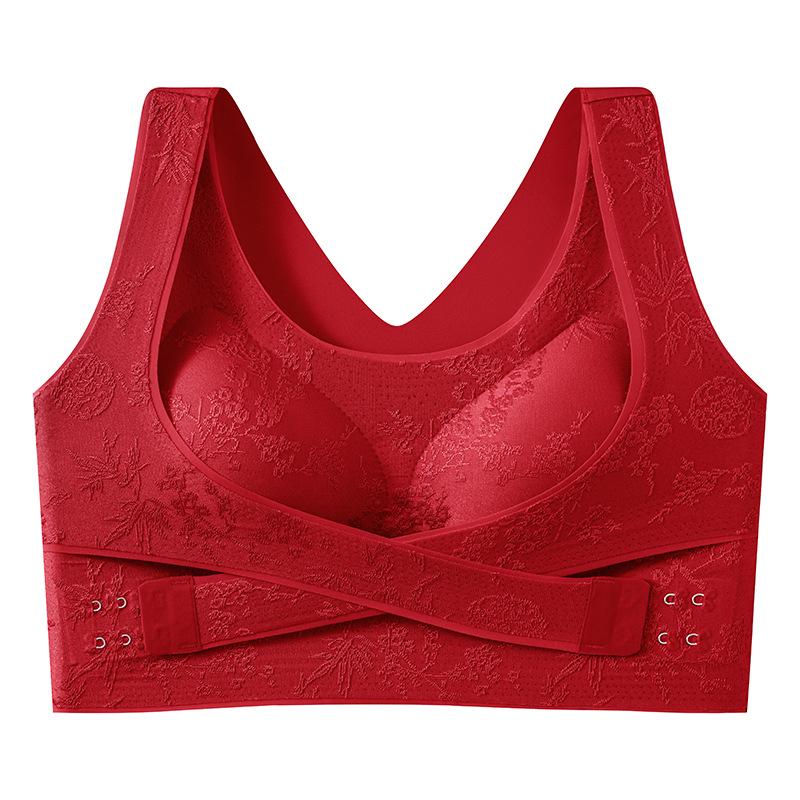 

Chinese Style Sports Bra with Side Buckle - Anti-Sagging & Armpit Fat Support for Women L (50-60 kg) червоний