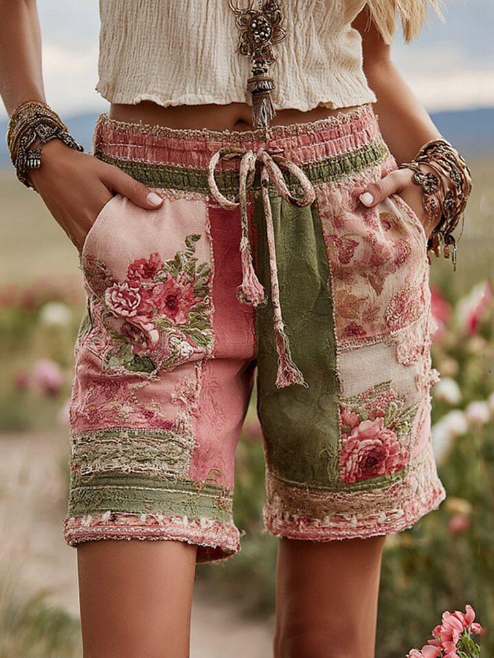 Retro Floral Print Women's Casual Shorts - European and American Style, 2025 Collection