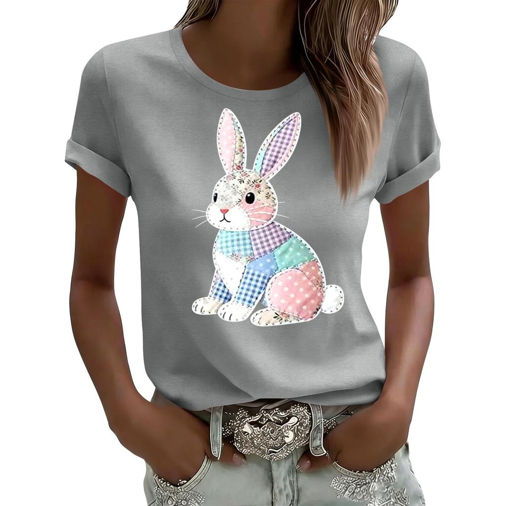 Camiseta Casual Estampada de Mujer Jersey de Cuello Redondo Manga Corta