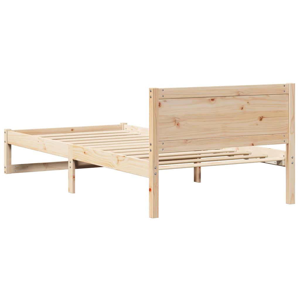 Natural Wooden Bed Frame with Headboard 90 X 190 Cm Solid Pine Wood