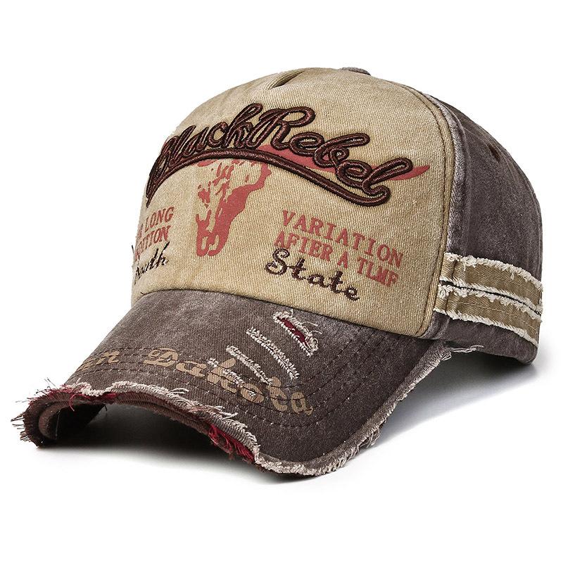 Washed Broken Edge Cotton Hat, Men's and Women's Retro Cap, Curved Brim Hat, Spelling Baseball Cap, Bull's Head Hat.