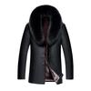 Herrenfell Mittellanger echter Schaffellmantel Fuchspelzkragen Herrenfell Einteiliger Pelzmantel Lederjacke