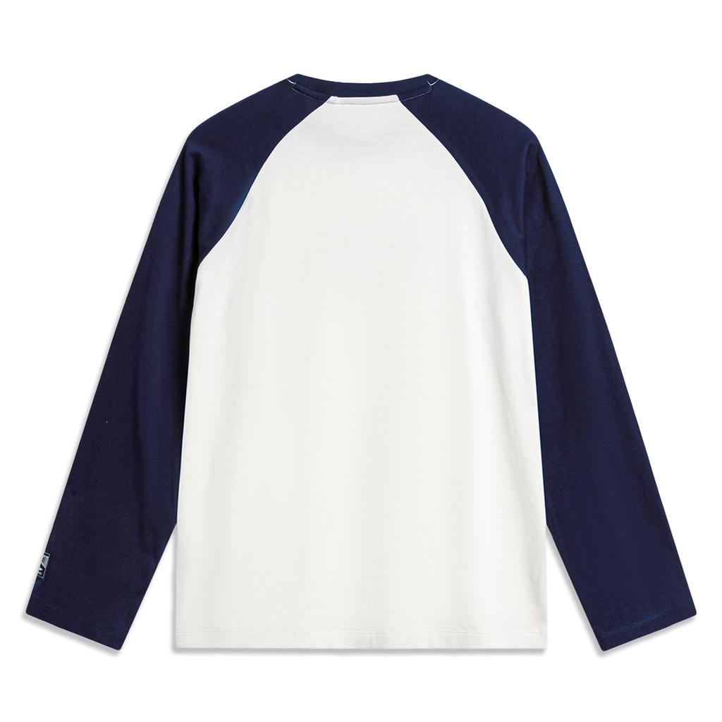 Li-Ning Sports Lifestyle Series Casual Letter Print Round Neck Long Sleeve T-Shirt Women T-Shirts Off-White Navy-Blue AHSV010-1